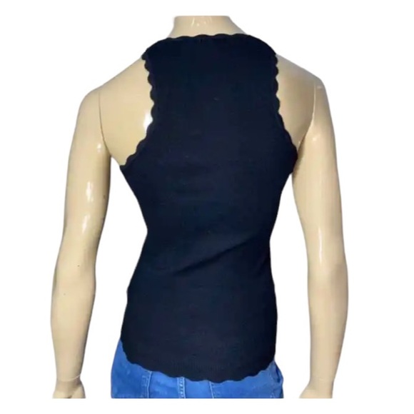 Minnie Rose Top Cutout Black Ribbed Knit Scalloped Edge Tank Top Size XS - Picture 7 of 8